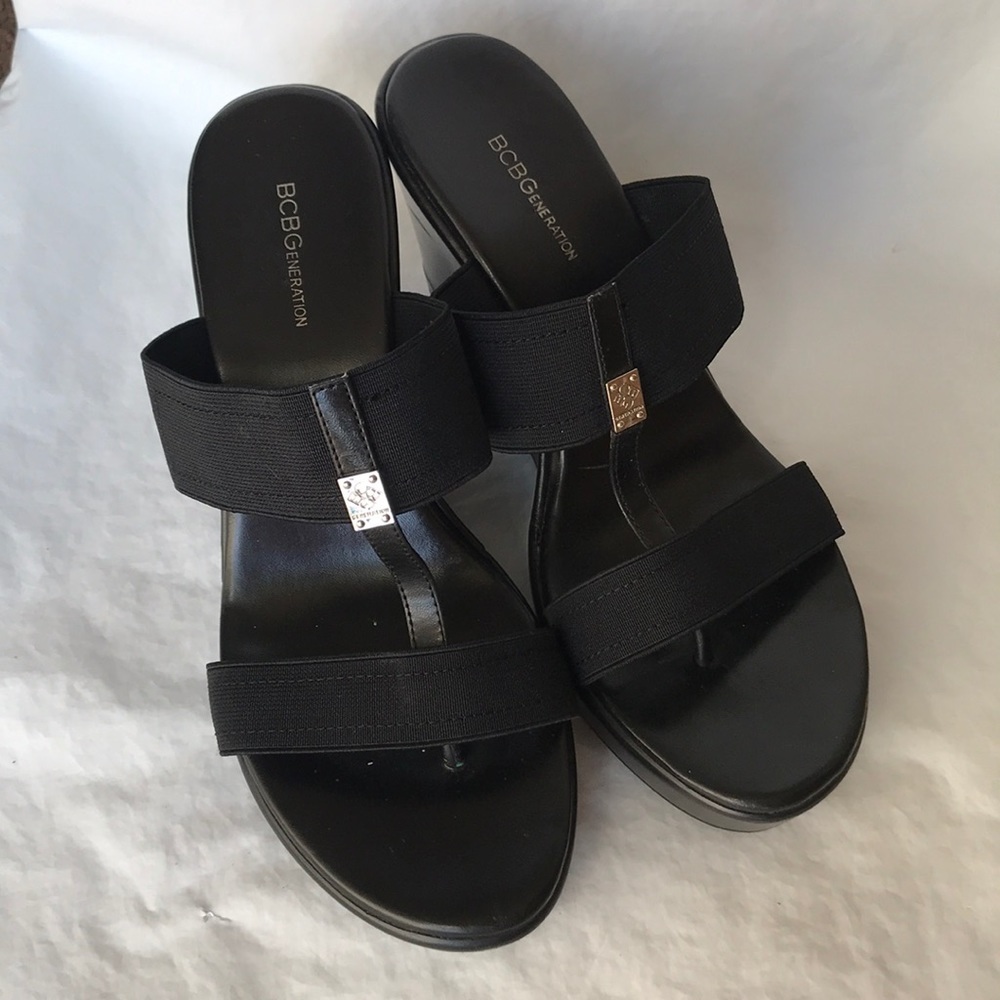 BCBGeneration black wedge open top shoes size 9M